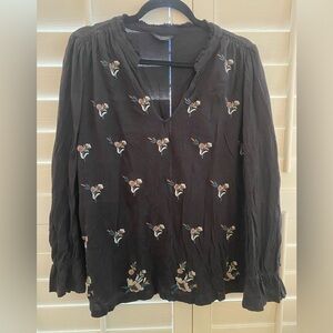 Lucky Brand Embroidered V-Neck Long Sleeve Peasant Top Size Large